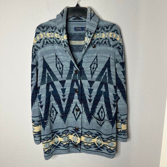 Polo Ralph Lauren Shawl Collar Cardigan Knit Sweater Navajo Women's Size Medium - Picture 1 of 5